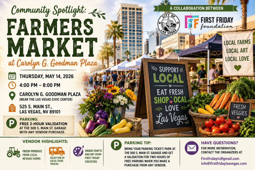 Local vendors and fresh produce at the Las Vegas Farmers Market on Goodman Plaza.